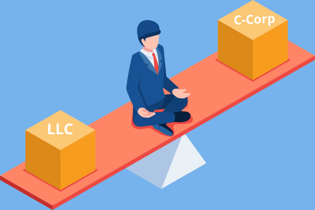 Emprendedor evaluando las diferencias entre una LLC y una C-Corp para definir la mejor estructura empresarial.