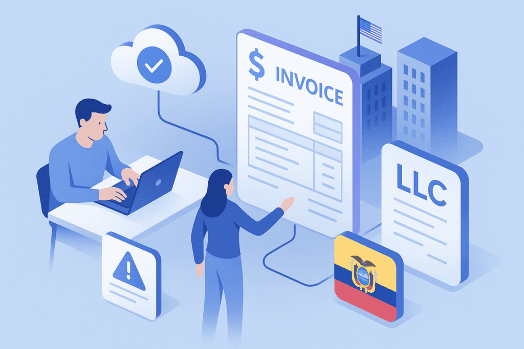 Ilustración sobre abrir una LLC desde Ecuador para facturar al exterior sin retenciones del SRI